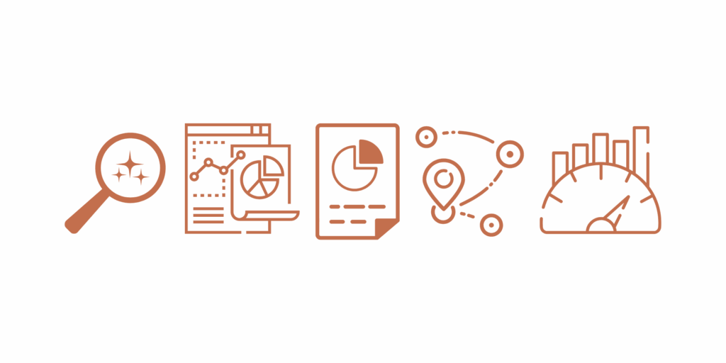 icon graphics depicting the financial planning process: Discovery, Analysis, Recommendations, Implementation, Monitoring
