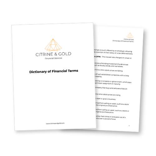 screenshot of Citrine & Gold's financial terms dictionary document