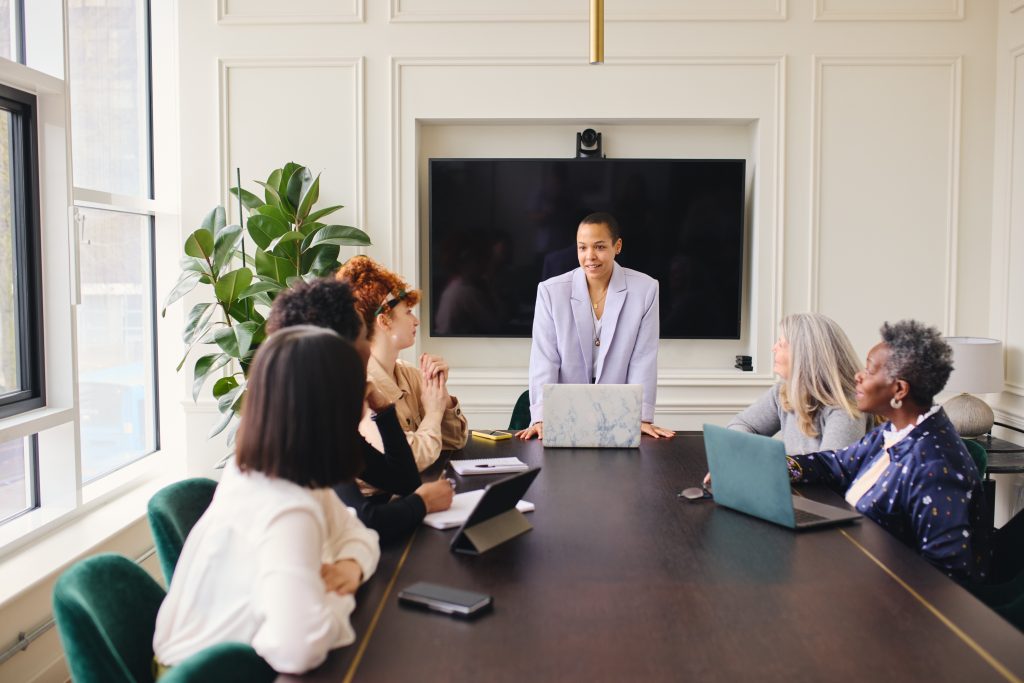 diverse business team meeting at a conference table